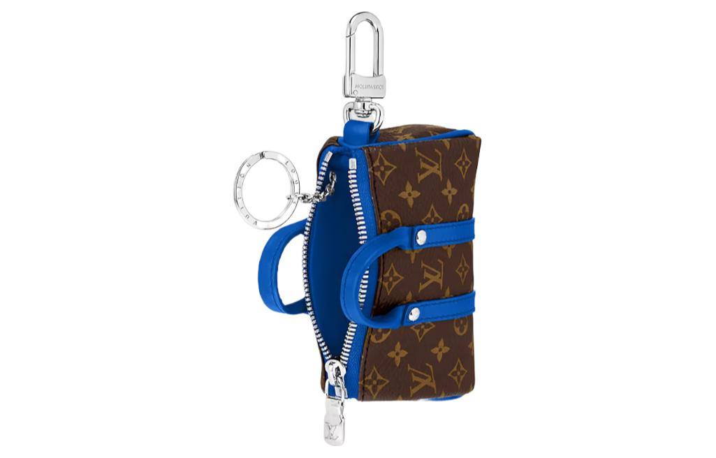 LOUIS VUITTON Mini Keepall Canvas With Leather Monkey Bag Keychain Accessory Men's Blue