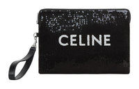 CELINE Calfskin Trim Handbags Wrist Bags Clutches Small Size Women's Black