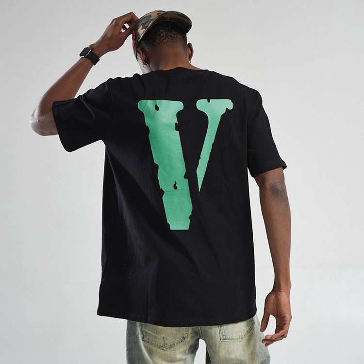 VLONE Friends Back Large Logo Printing Couple Style Short Sleeve Black Green VLTE17SS002-BLK