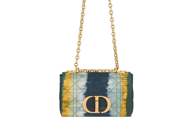 DIOR Caro Multicolor Denim Fabric Shoulder Bag Crossbody Bag Small Size Women's Multicolor