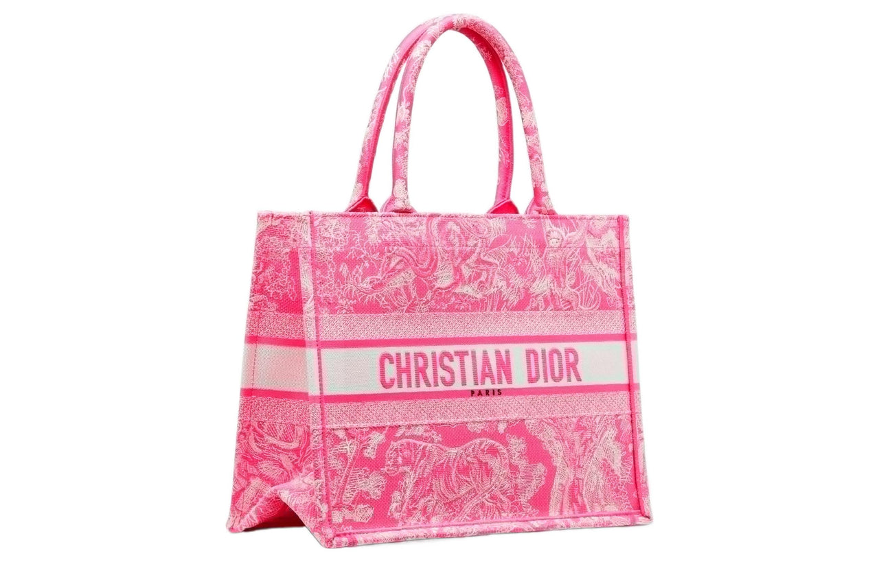 DIOR BookTote Embroidery Large Capacity Shoulder Bag Crossbody Bag Handbag Regular Women's Neon Pink
