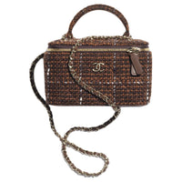 CHANEL Wool Twill Velvet Box Bag Shoulder Bag Crossbody Bag Handbag Women's Dark Brown/White