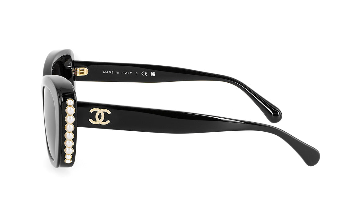 CHANEL Plate Frame Cat Eye Sunglasses Women's Black