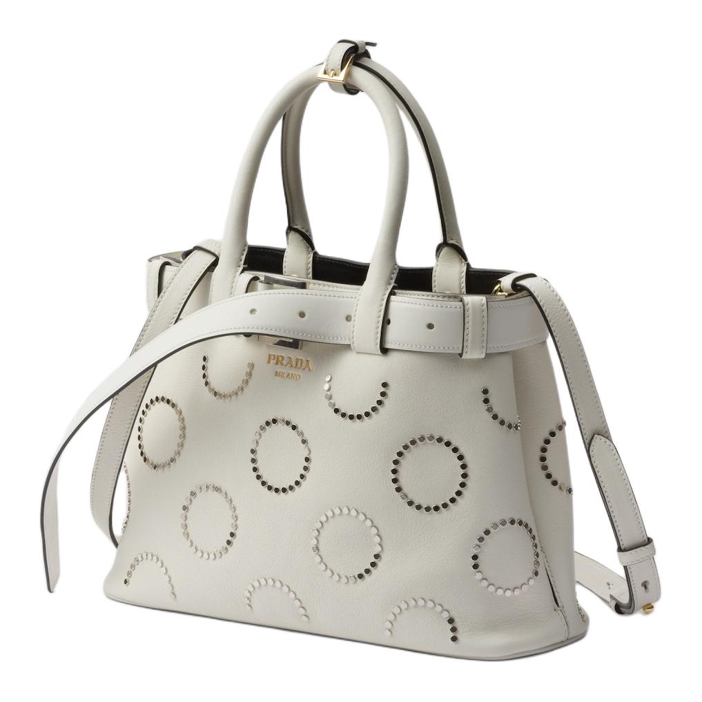 PRADA Leather Shoulder Bag Crossbody Bag Handbag Small Size Women's White & Black