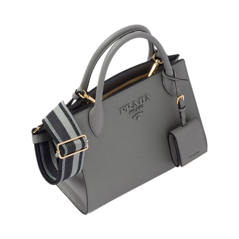 PRADA Calfskin Shoulder Bag Crossbody Bag Handbag Women's Gray
