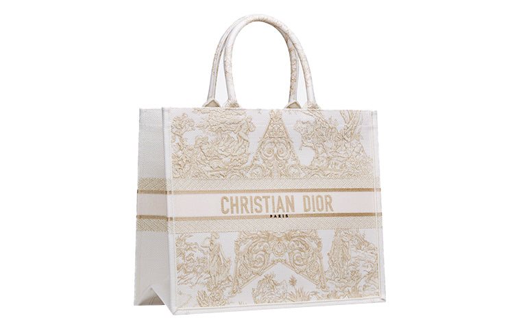 DIOR BookTote Pattern Embroidery Tote Bag Shopping Bag Shoulder Bag Handbag Regular Women's Gold