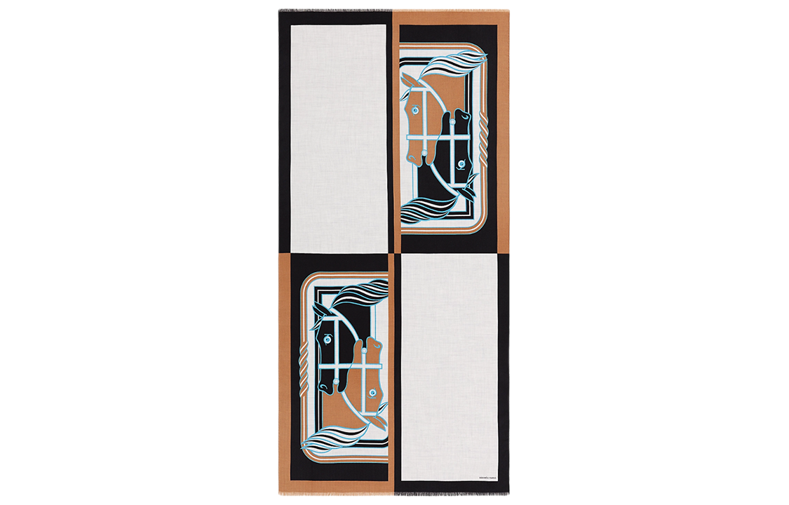 HERMES Knit Scarves Unisex Gray Black