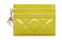DIOR Lady Dior Patent Leather Calfskin Money Clip Card Holder Card Case Women's Lime Yellow