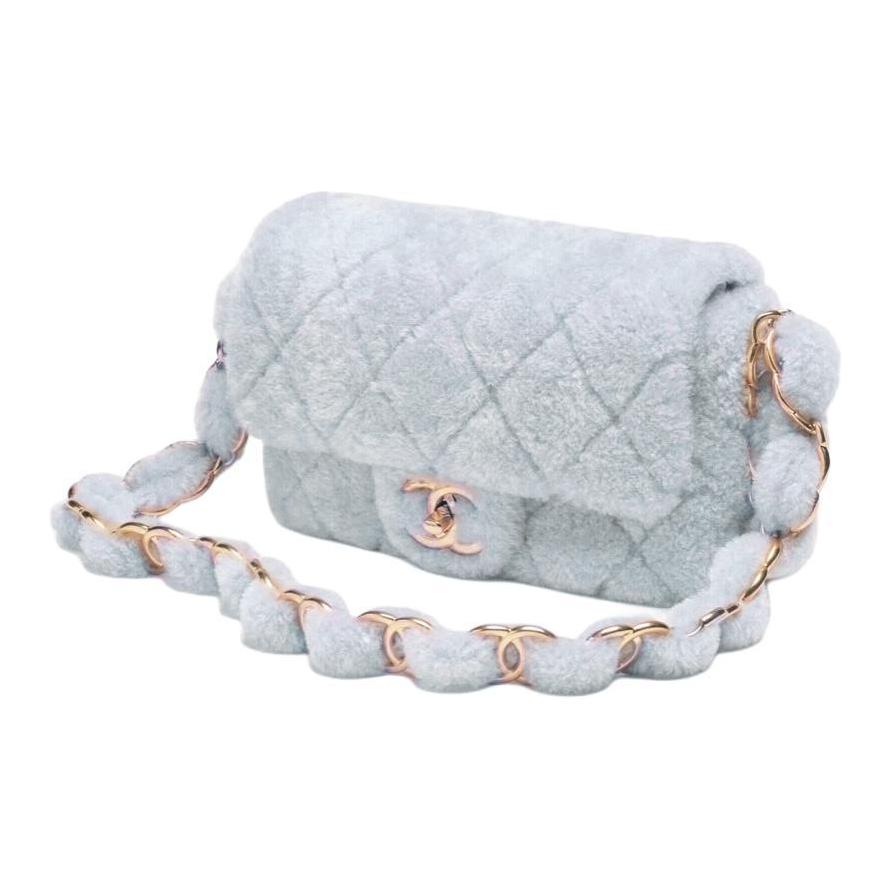 CHANEL Plush Crossbody Bag Shoulder Bag Small Size Women's Light Blue