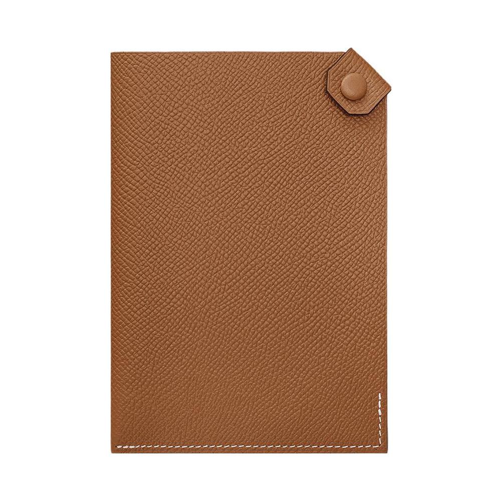 HERMES Tarmac Cow Leather Passport Holder With Card Slot Women's 37 Gold Gold Brown