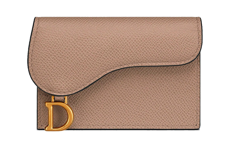 DIOR Saddle Grain Cow Leather Saddle Bag Card Holder Women's Crimson/Light Umber