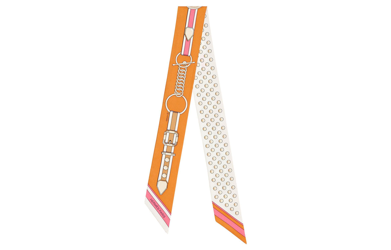 HERMES Silk Scarves Women's Cream/Red Brown/Coral Red