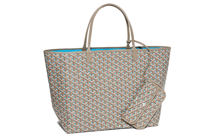GOYARD Saint Louis Canvas With Leather Combo Tote Bag One Shoulder Handbag Large Size Unisex Elephant Gray/Turquoise