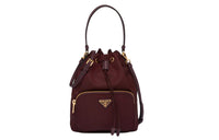 PRADA Duet Leather Bucket Bags Shoulder Bag Crossbody Bag Handbag Women's Garnet Red