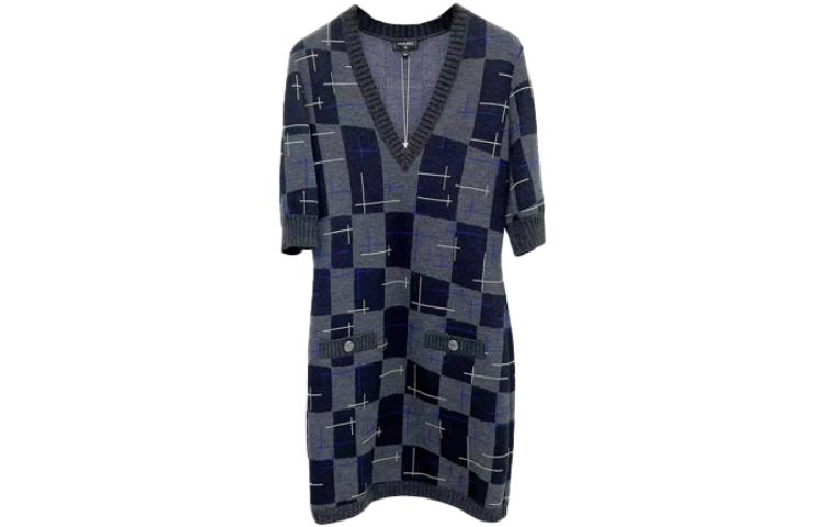 CHANEL Short-Sleeved Dresses Women's Blue