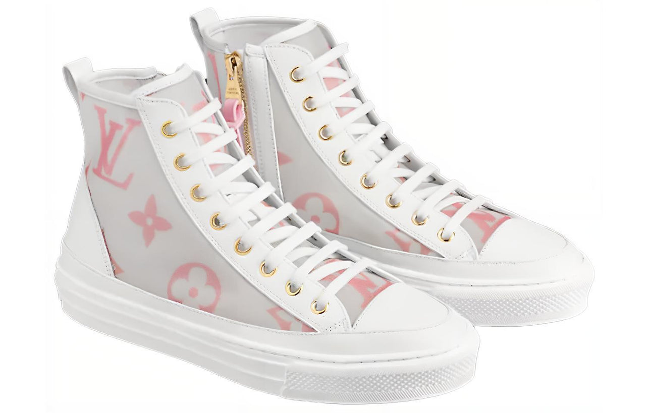 LOUIS VUITTON Stellar Zip Up Ankle Sneakers 'White Grey With Pink Monogram' Women's