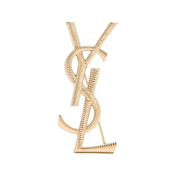 SAINT LAURENT Cassandre Logo Engraved Brooch