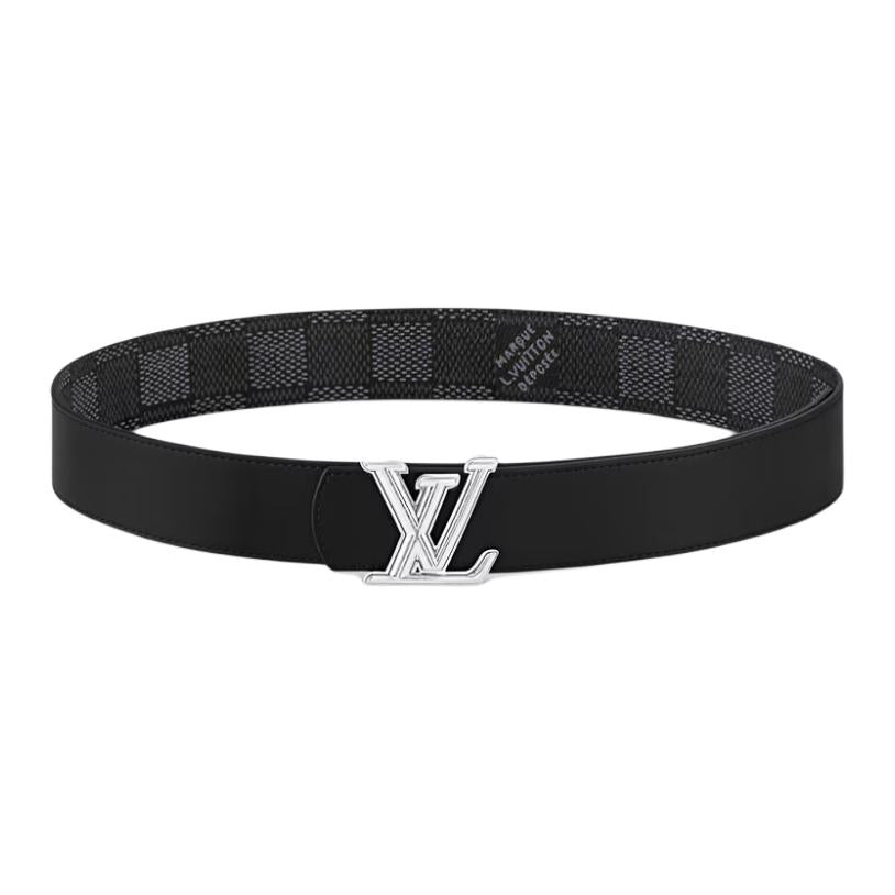 LOUIS VUITTON Canvas Leather Belts Men's Black Width: 4CM