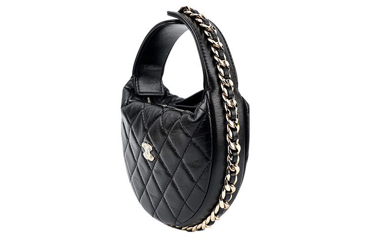 CHANEL Sheepskin Handbags Clutches Mini Women's Black