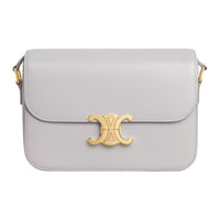 CELINE Triomphe Shiny Calfskin Portable Crossbody Bag, Shoulder Bag Women's Cloudy Gray