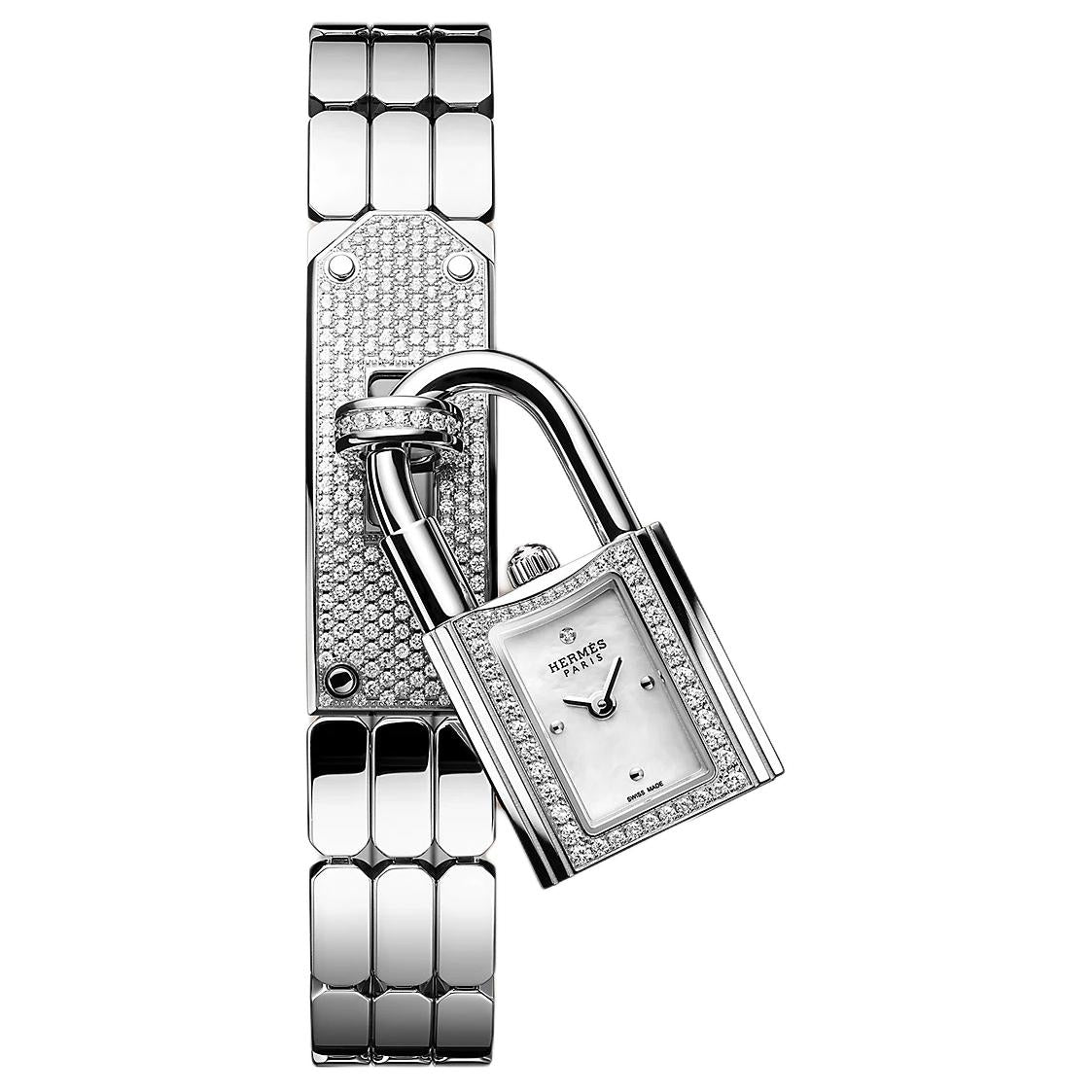 HERMES Kelly Collection Wrist Watch Quartz Movement Stainless Steel Strap 16mm Mother-of-Pearl Color Watch Dial Unisex