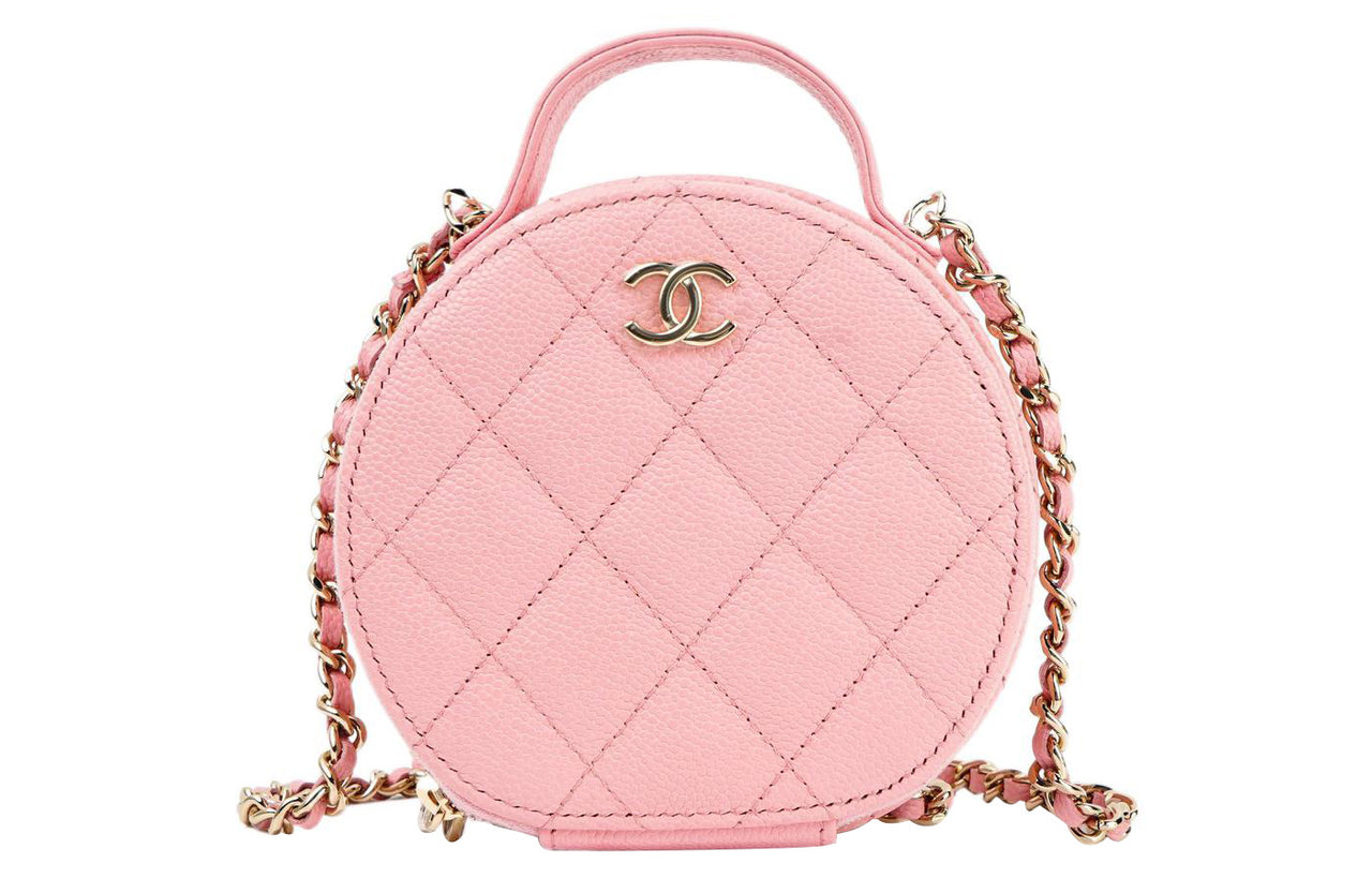 CHANEL 22c Early Spring Embossed Calfskin With Grains Round Bag Shoulder Bag Crossbody Bag Handbag Women's Pink