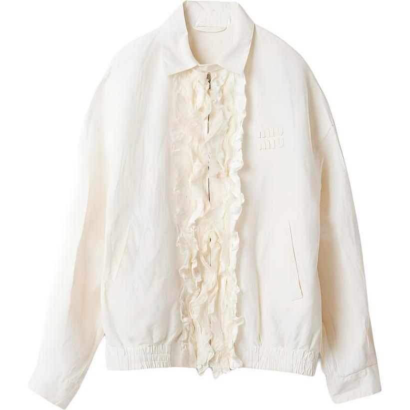 MIU MIU Washed Slubbed Canvas Blouson Jacket Jackets & Coats Women's Beige