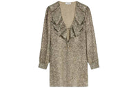 CELINE Jabot Mini Dress In Crepe Lamé Long-Sleeved Dresses Women's Chestnut