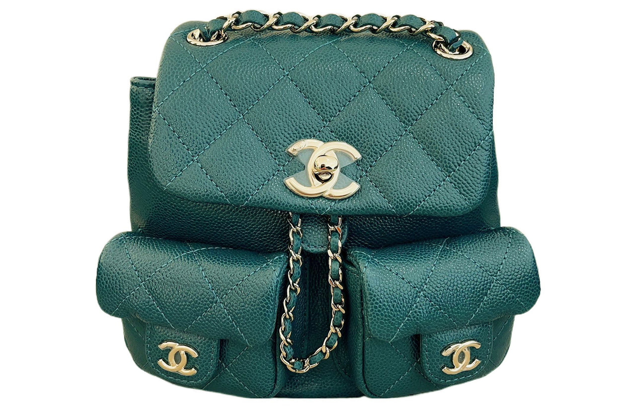 CHANEL 23P Spring And Summer Duma Grained Embossed Cow Leather Backpack Small Size Women's Green