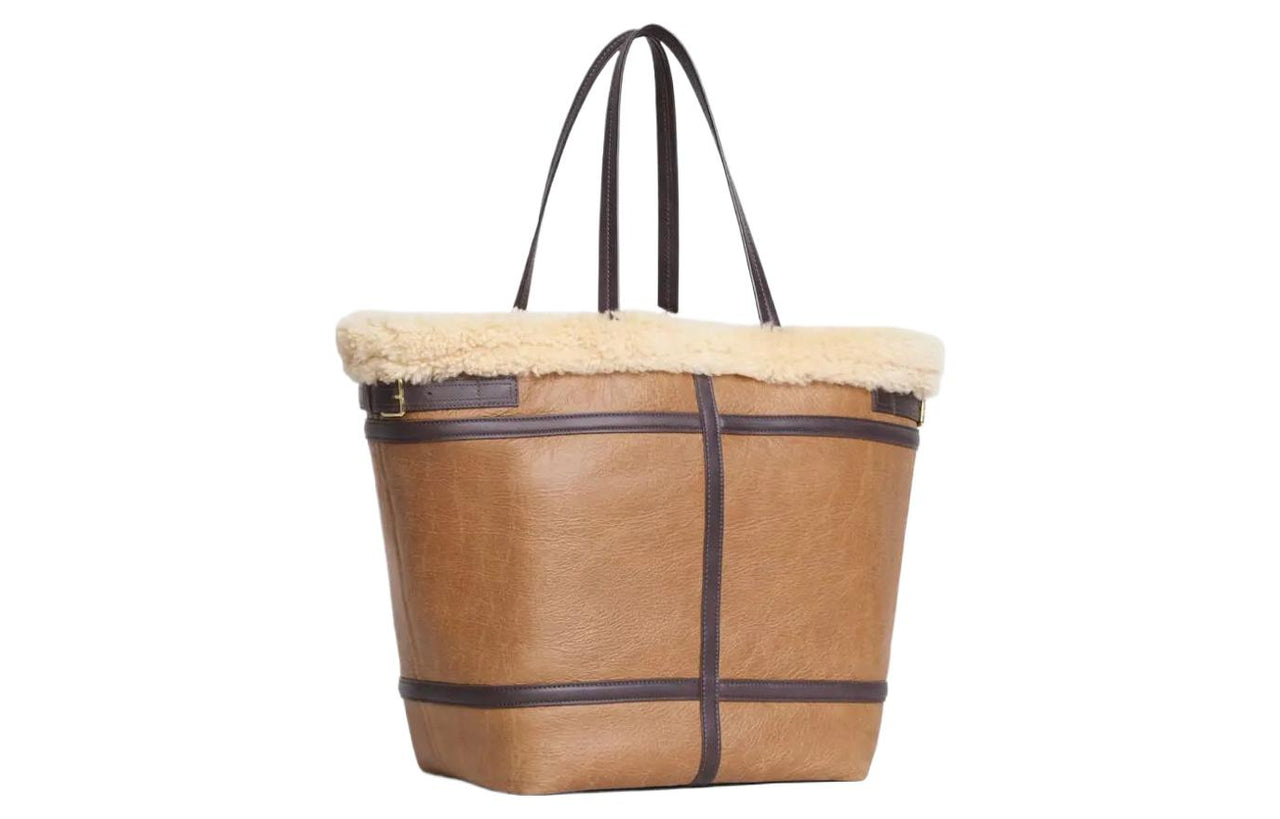 CELINE Cabas Wool Tote Bag Shopping Bag Handbag Large Size Women's Brown