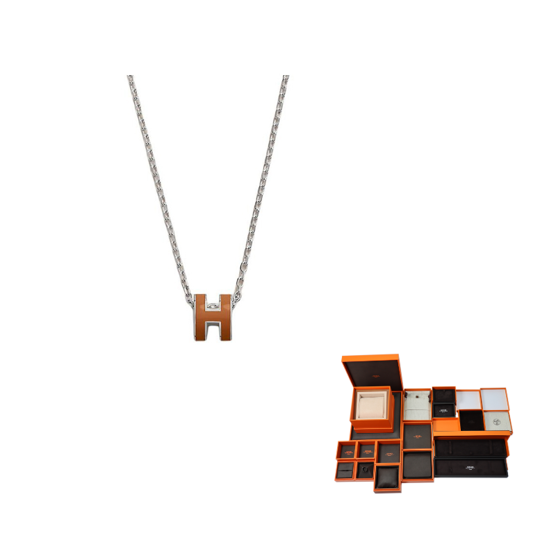 HERMES POP H Collection Lacquer Art Metal Palladium-Plated Metal Necklaces Women's Silver