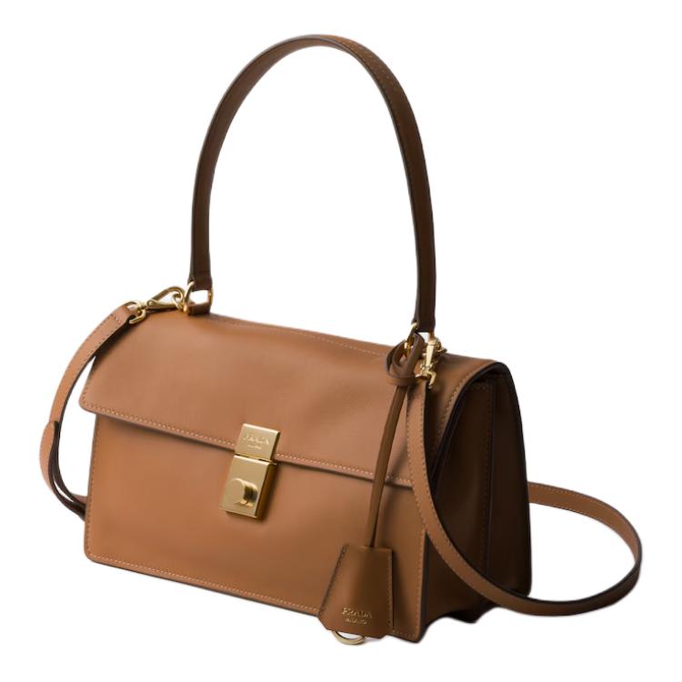 PRADA Calfskin Shoulder Bag Medium Size Women's Brown