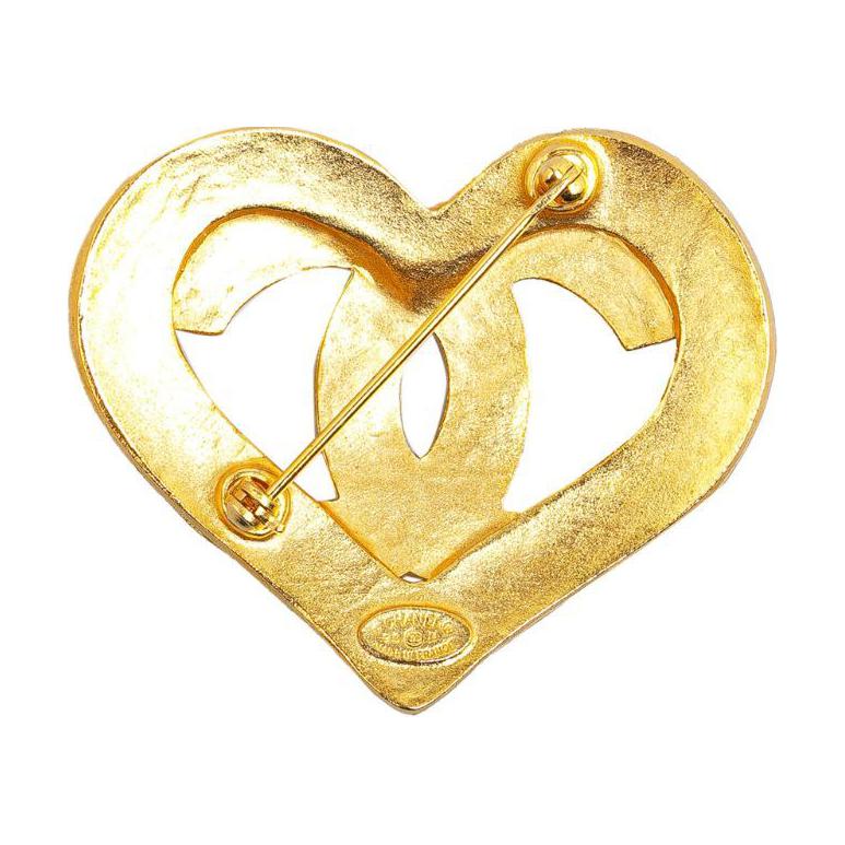 CHANEL 1995 Plated Cc Heart Costume Brooch