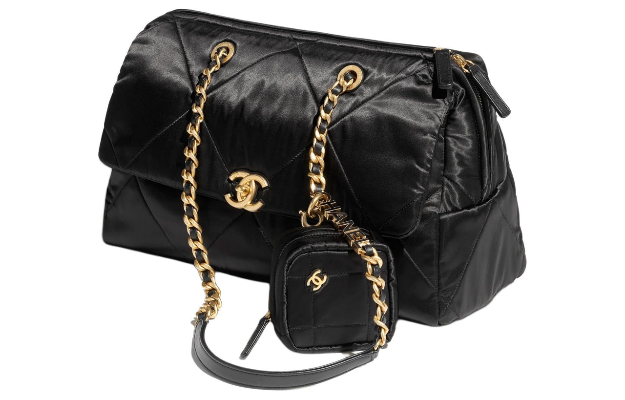 CHANEL Satin Bowling Bag Handbag Shoulder Bag Women's Black