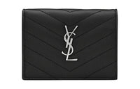 SAINT LAURENT Quilting Leather Double-Fold Flap Card Holder Wallet Women's Black