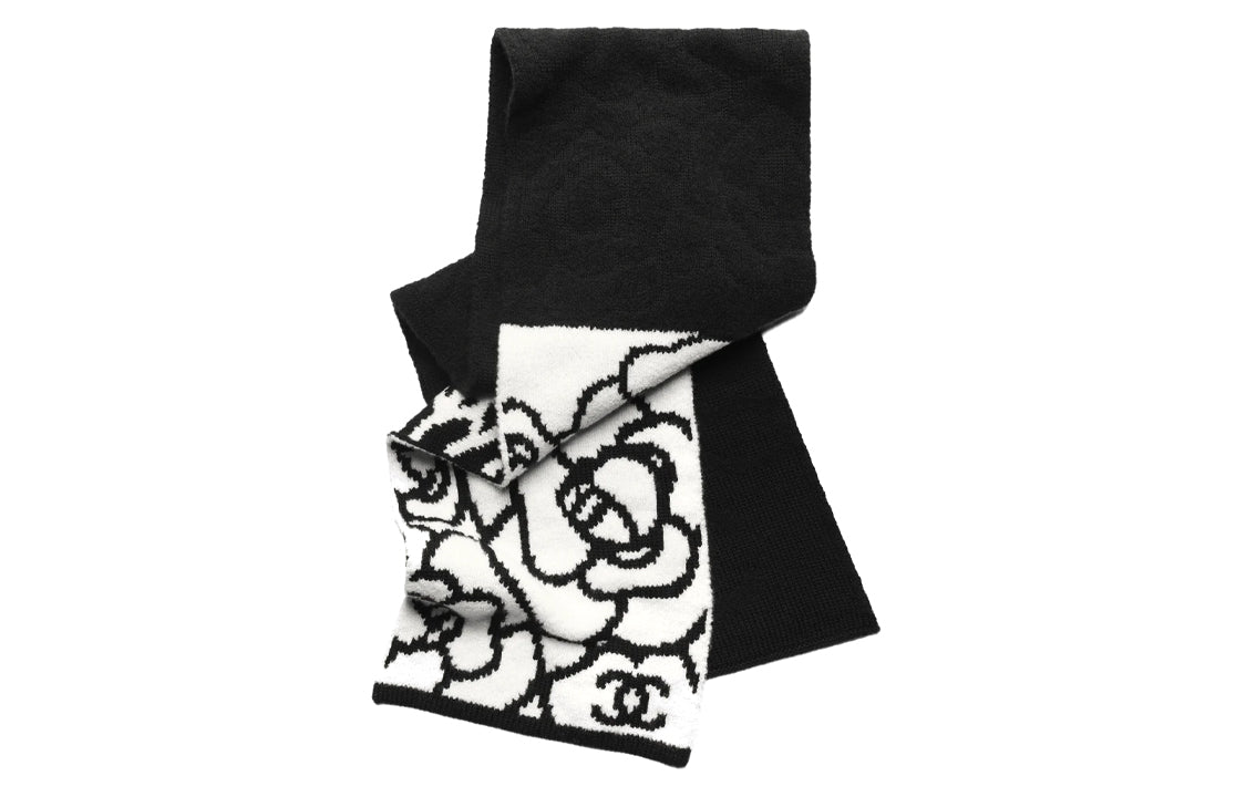 CHANEL Knit Scarves Women's Black/White