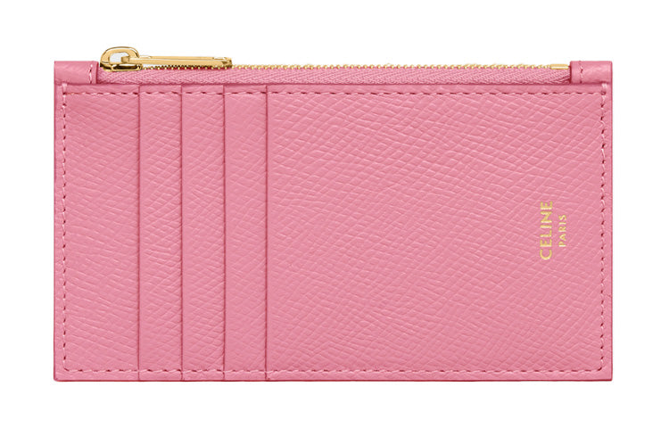 CELINE Grained Calfskin Coin Purses Card Holders Women's Pink