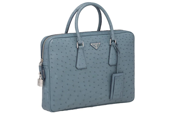 PRADA Leather Handbag Men's Sea Blue