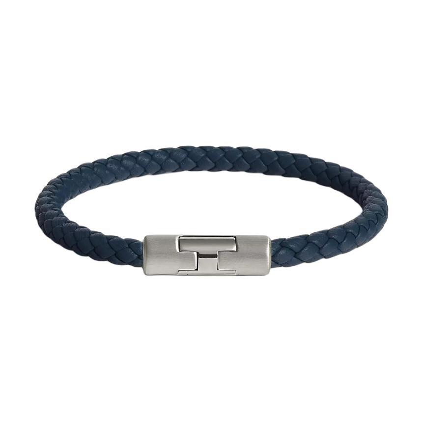 HERMES Calfskin Metal Palladium-Plated Bangles Men's Navy