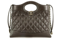 CHANEL Cow Leather Shoulder Bag Crossbody Bag Handbag Mini Women's Chocolate Black Brown