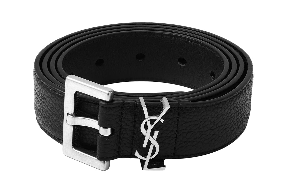 SAINT LAURENT Cassandre Belt In Grained Leather