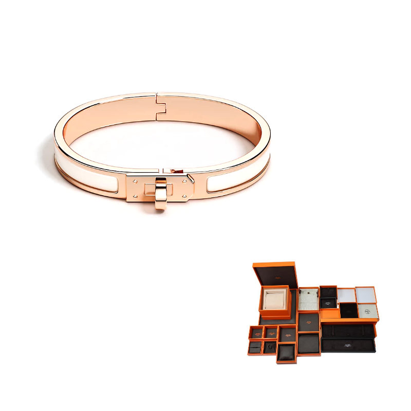 HERMES Enamel Rose Gold-Plated Metal Bangles Women's White