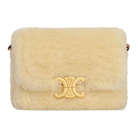 CELINE Triomphe Sheepskin Leather Shoulder Bag Crossbody Bag Women's Natural Color & Brown Umber