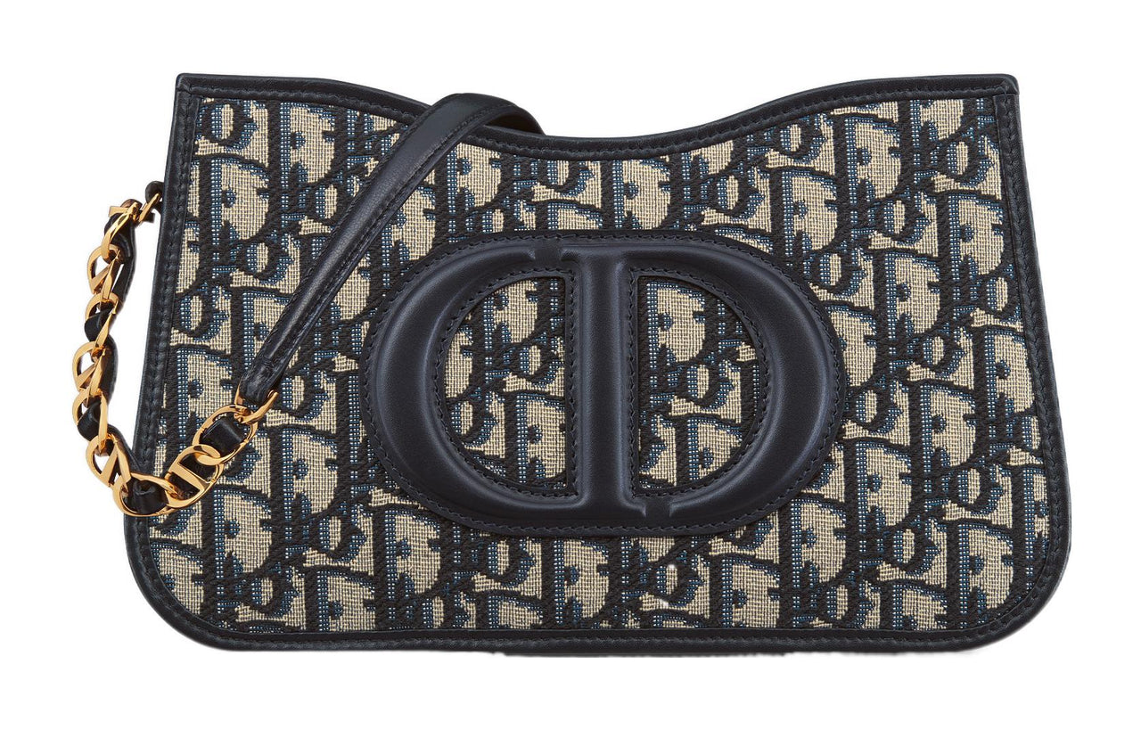 DIOR Oblique Print Handbag Shoulder Bag Women's Blue