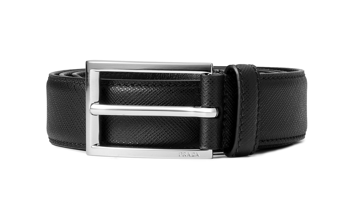 PRADA Cow Leather Belts Men's Black Width 3cm