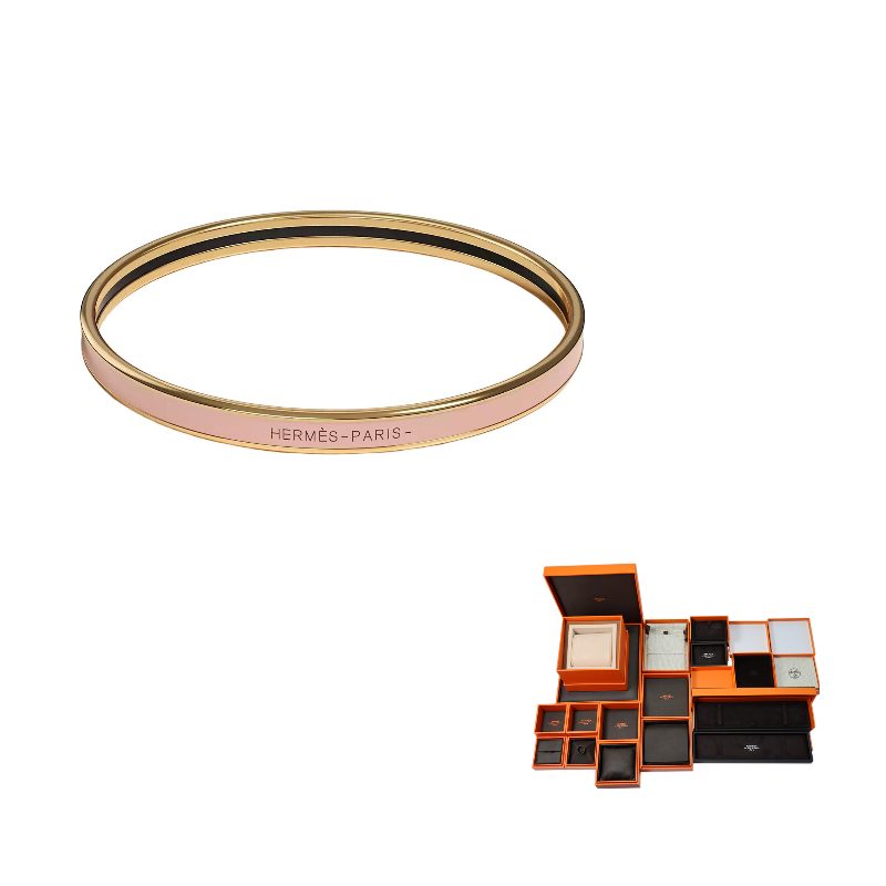 HERMES Enamel Bangles Women's Gold/Pink