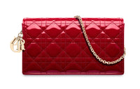 DIOR Lady Dior Patent Leather Coin Purse, One Shoulder Crossbody Clutch Women's Cherry Red