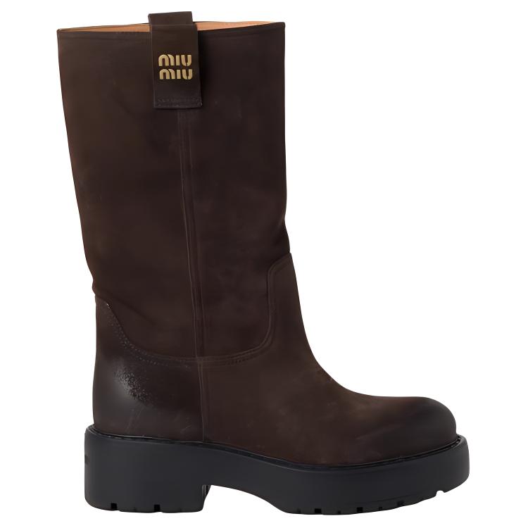MIU MIU Suede Ankle Boots Women's Dark Brown