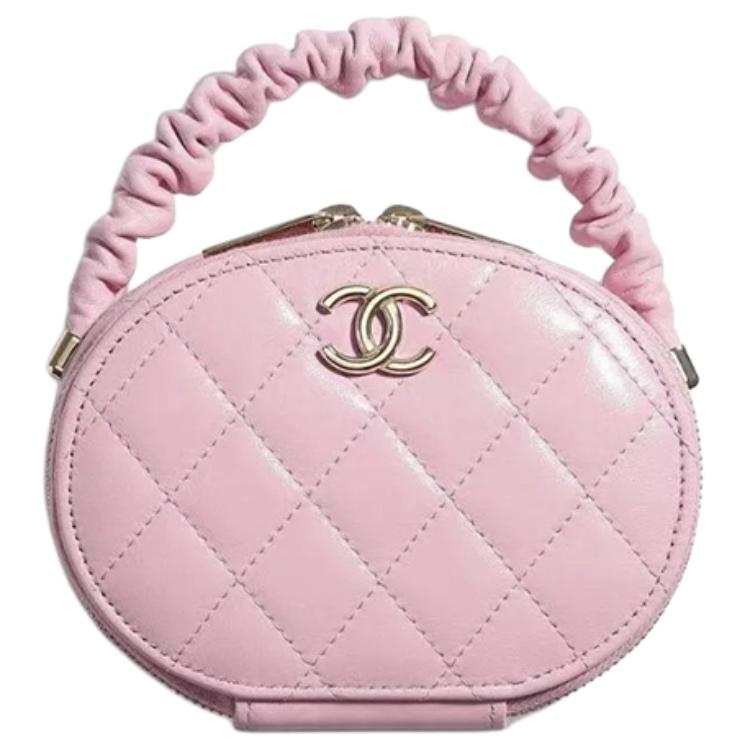 CHANEL Sheepskin Round Bag Makeup Bag Handbag Regular Women's Pink