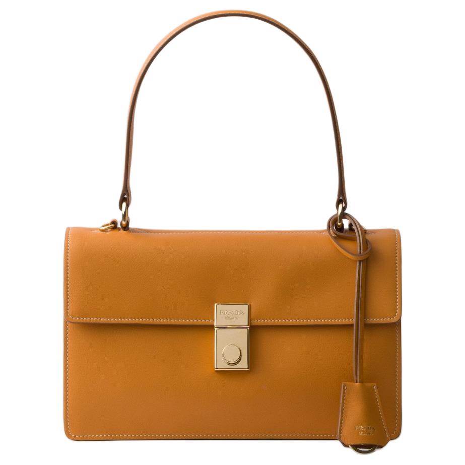 PRADA Calfskin Shoulder Bag Crossbody Bag Handbag Medium Size Women's Amber